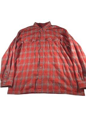 Patagonia Mens Organic Cotton Red Gray Flannel Shirt Plaid Long Sleeve Size 2XL